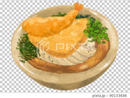 Inari shrimp tempura udon noodle soup Japanese food illustration hand drawing art Inari shrimp tempura udon noodle soup Japanese food illustration hand drawing art 90133686
