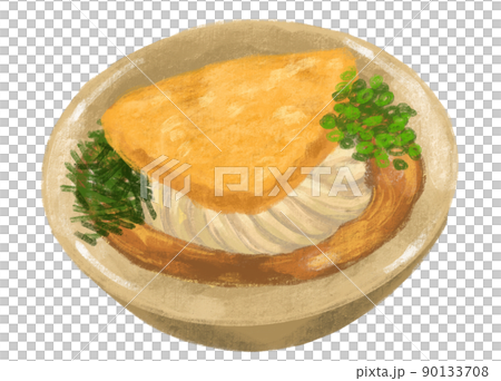 Sweet tofu inari udon noodle soup Japanese food illustration  hand drawing art 90133708