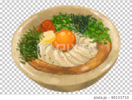 butter cream udon noodle soup egg yolk Japanese food illustration  hand drawing art 90133710