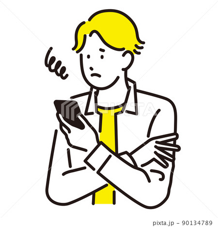 困った表情でスマホを見ている男性 困った表情でスマホを見ている男性 90134789
