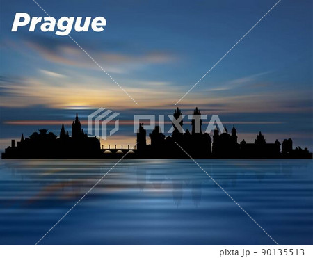 The silhouette of Prague city in the sunset 90135513