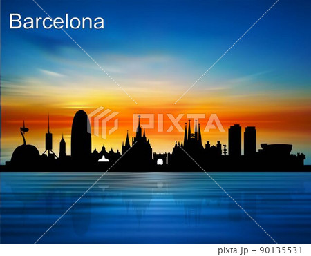 The silhouette of Barcelona city in the sunset The silhouette of Barcelona city in the sunset 90135531