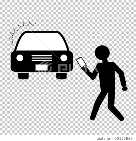 歩きスマホをしていて、走ってくる車の前に飛び出してしまう人のイラスト。 90135686