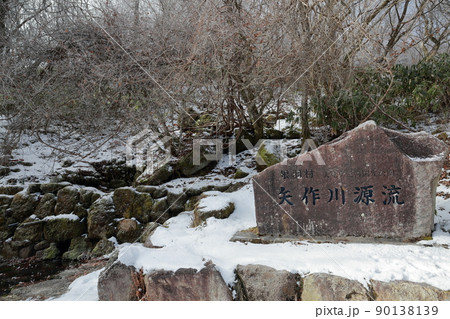 山の中腹にある川の源流（矢作川源流、茶臼山　愛知県 豊根村） 90138139