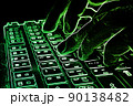 Keys on black keyboard and hand in green 90138482