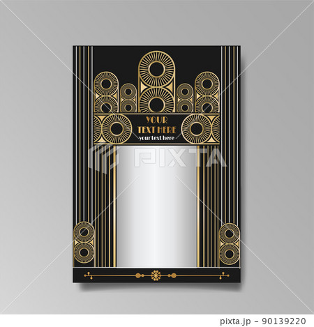 Art Deco template golden-black white, A4 page, menu, card, invitation, 90139220