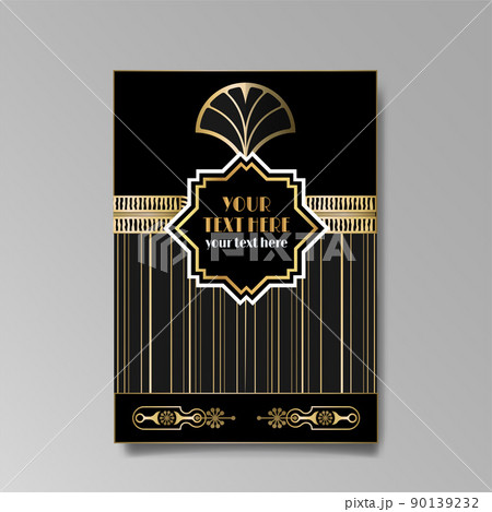 Art Deco template golden-black white, A4 page, menu, card, invitation, 90139232