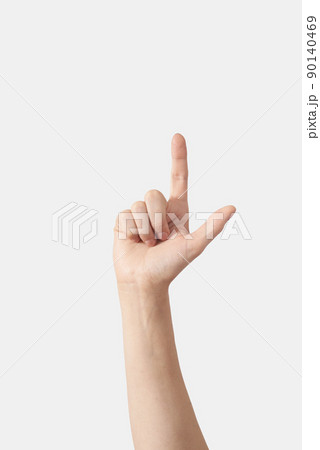 Finger alphabet, female hand inner palm. Finger alphabet, female hand inner palm. 90140469