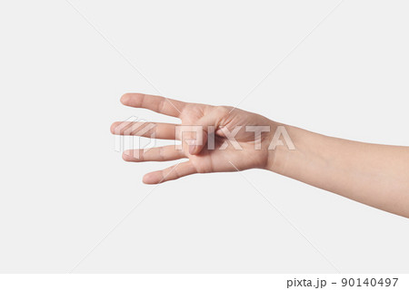 Horizontal hand counting on fingers, four. 90140497