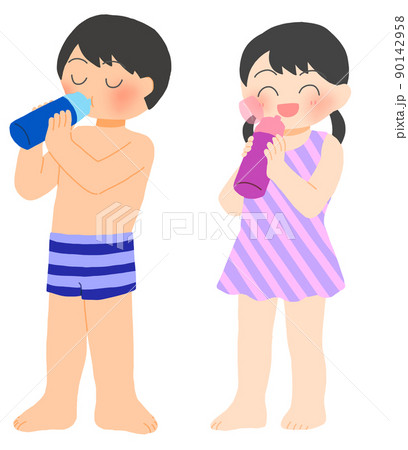 水分補給している水着の子供 90142958