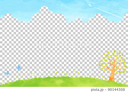 優しい手描きの木と草原の風景イラスト 90144308