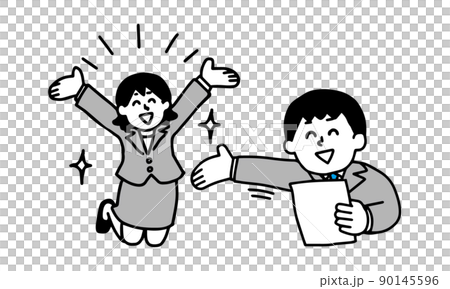 スーツを着た若い男性に推薦・採用・選ばれるスーツを着た若い女性（シンプル） 90145596