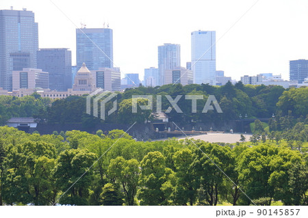 皇居二重橋正門石橋、桜田門と国会議事堂　東京都千代田区千代田 90145857