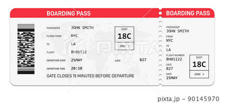 Realistic airline boarding pass. Boarding pass template. 90145970