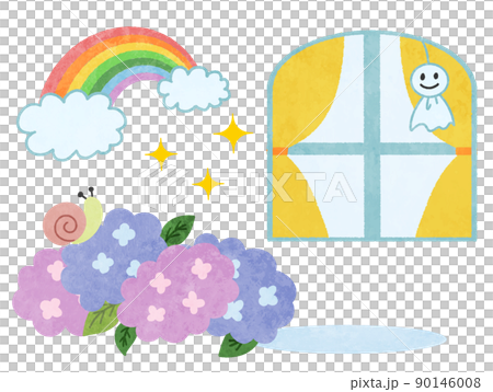 Illustration material of hydrangea and rainbow on rainy season 90146008