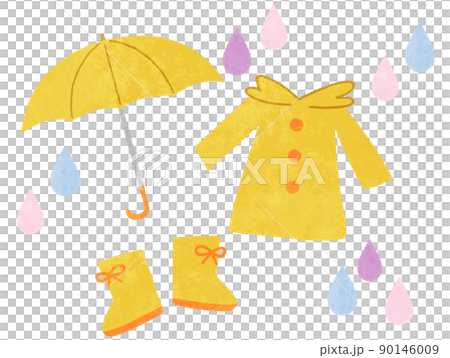 雨の日の傘とレインコート・長靴のイラスト素材 90146009