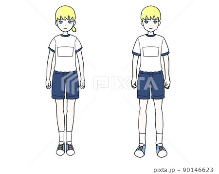 体操着姿の白人男女のイラスト 体操着姿の白人男女のイラスト 90146623