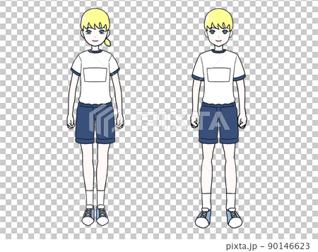 体操着姿の白人男女のイラスト 体操着姿の白人男女のイラスト 90146623