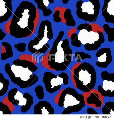 Seamless hand drawn pattern with patriotic leopard cheetah background. American US 4th fourth of July independence day fabric print. Blue red white design for party celebration fashion textile. 90146652