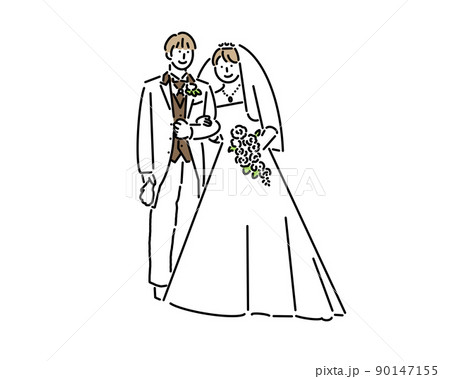結婚式の新郎新婦が腕を組んで入場のイラスト素材