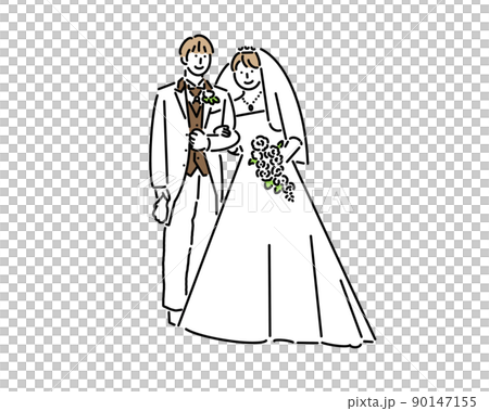 Wedding bride and groom enter with arms crossed 90147155