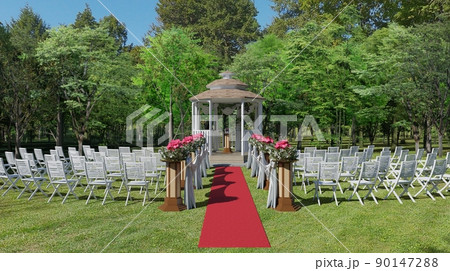 Beautiful garden wedding ceremony event 3d illustration 90147288