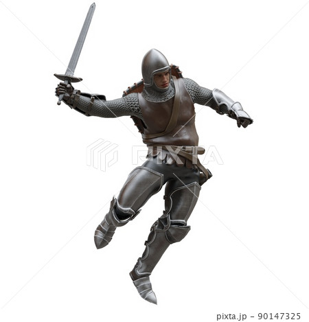 Medieval knight in armor isolated white background 3d illustration 90147325
