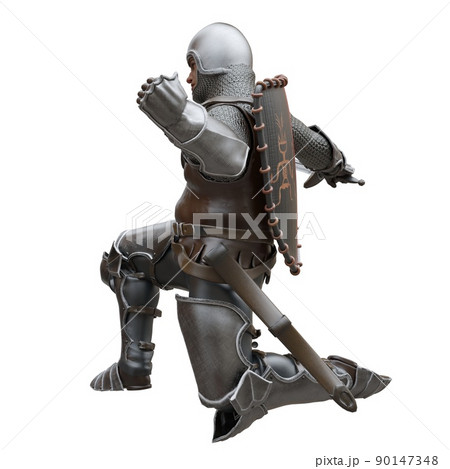 Medieval knight in armor isolated white background 3d illustration 90147348