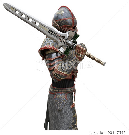 Medieval knight in armor isolated white background 3d illustration 90147542