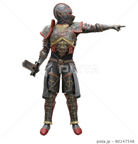 Medieval knight in armor isolated white background 3d illustration 90147546