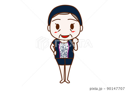 全身 正面 競泳 水泳を頑張ると笑顔でガッツポーズをする高齢の女性のイラスト素材