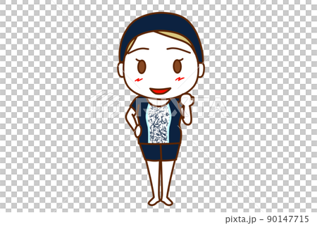 <Whole body / front> A white woman who makes a guts pose with a smile when she does her best in swimming. 90147715