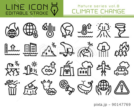 ラインアイコン 自然シリーズvol.8 気候変動 地球温暖化 ラインアイコン 自然シリーズvol.8 気候変動 地球温暖化 90147769
