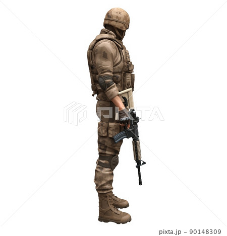 Soldier with a machine gun isolated white background 3d illustration 90148309