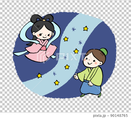 手描きイラスト　 【七夕】　オリジナル 手描きイラスト♡ 七夕 〜織姫と彦星〜 オリジナル 創作 - メルカリ