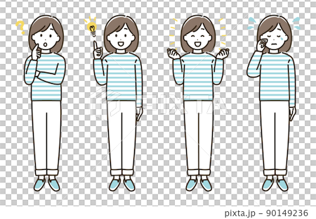 女性の表情バリエーションのイラストセット②（肌色なしバージョン） 90149236
