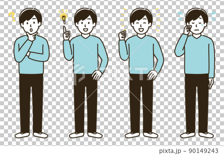 男性の表情バリエーションのイラストセット②(肌色なしバージョン) 男性の表情バリエーションのイラストセット②(肌色なしバージョン) 90149243