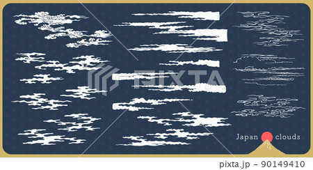 浮世絵タッチのただよう雲デザインセット。 90149410