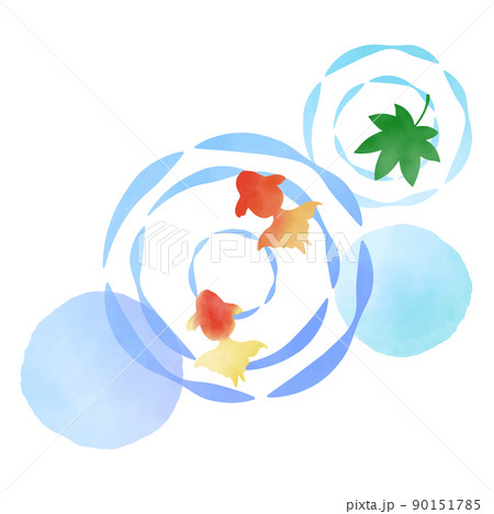 泳ぐ金魚と波紋のイラストのイラスト素材