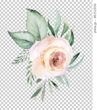 Watercolor light pink flowers and green leaves... - Stock Illustration ...