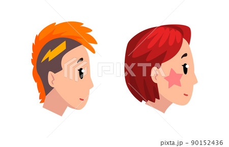 Profile Portrait or Head of Male and Female Character with Modern Hipster Hairstyle Vector Set Profile Portrait or Head of Male and Female Character with Modern Hipster Hairstyle Vector Set 90152436