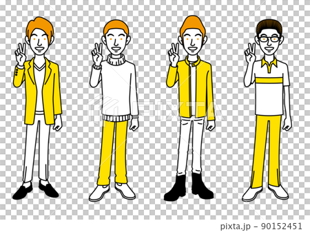 Vサインする男性のイラストセット 90152451