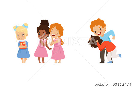 Offensive Boy and Girl Bullying and Abusing Sad Agemate Vector Illustration Set Offensive Boy and Girl Bullying and Abusing Sad Agemate Vector Illustration Set 90152474