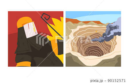 Mining quarry and metallurgy industry steelmaker worker. Metallurgical industry, steel and alloys production vector illustration Mining quarry and metallurgy industry steelmaker worker. Metallurgical industry, steel and alloys production vector illustration 90152571