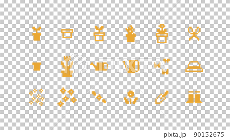 像素藝術可愛園藝裝飾套裝花花盆像素 90152675