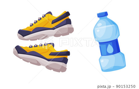 Athletic shoes and water bottle set. Sports and healthy lifestyle concept vector illustration 90153250