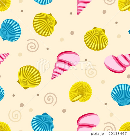 Seamless pattern with shells and clams on a beige background Vector illustration in a flat style Seamless pattern with shells and clams on a beige background Vector illustration in a flat style 90153447