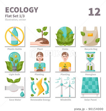 Ecology icons set, Flat, vector and illustration set 1 Ecology icons set, Flat, vector and illustration set 1 90154000