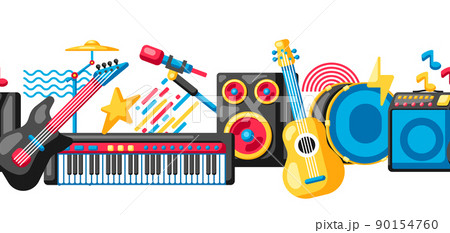 Seamless pattern with musical instruments. Music party background. 90154760