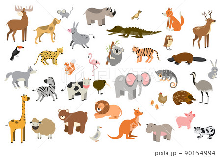 Big vector set with animals in cartoon style. Vector collection with mammals. EPS 90154994